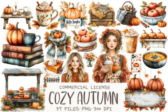 Download Watercolor Cozy Autumn Pumpkin Clipart - Cozy Collection