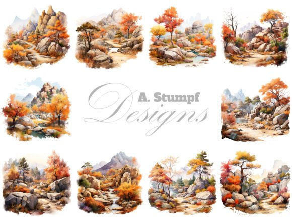 Download Rocky Landscape in Autumn Clipart Set - Premium Resources