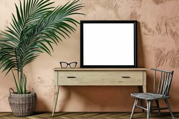 Download Wooden Desk Blank Frame Mockup - Wooden Collection