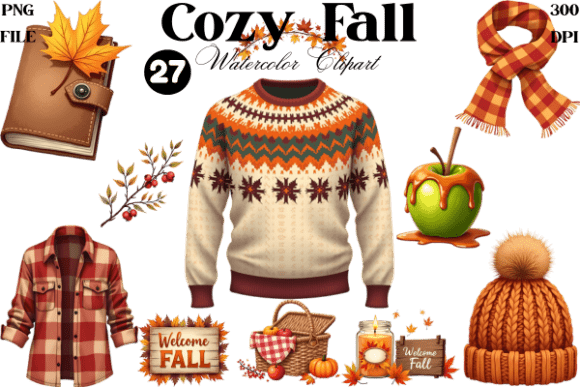 Download Watercolor Cozy Fall Clipart Bundle PNG - Cozy Collection