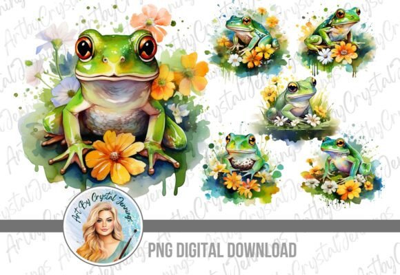 Download Watercolor Green Floral Frogs PNG - Green Collection
