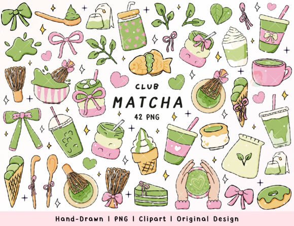 Download Matcha Green Tea Clipart PNG Bundle Set - Green Collection