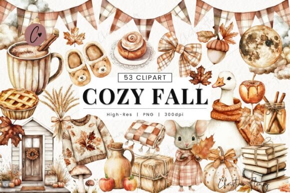 Download Watercolor Cozy Fall Clipart Bundle - Cozy Collection